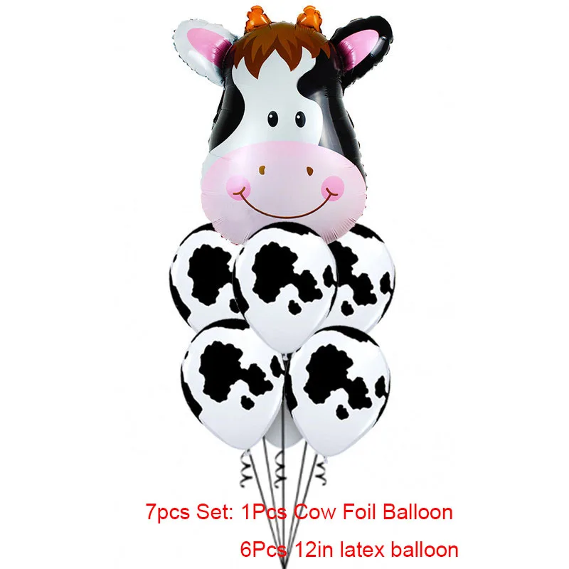 cow set with 6pcs 1 шт джунгли животные, тигр, Лев, Зебра Обезьяна Жираф корова воздушный гелиевый воздушный шар покрытый фольгой ребенок день рождения украшение на тему зоопарка поставка - Цвет: cow set with 6pcs