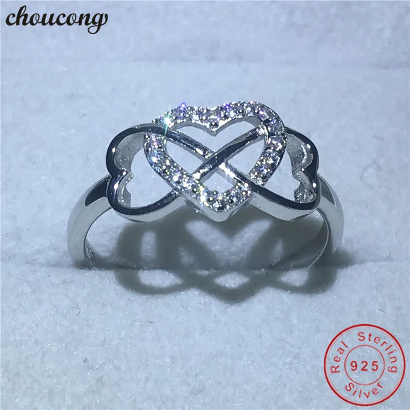 Choucong сердце влюбленных настоящее Soild 925 пробы Серебряное кольцо AAAAA циркон