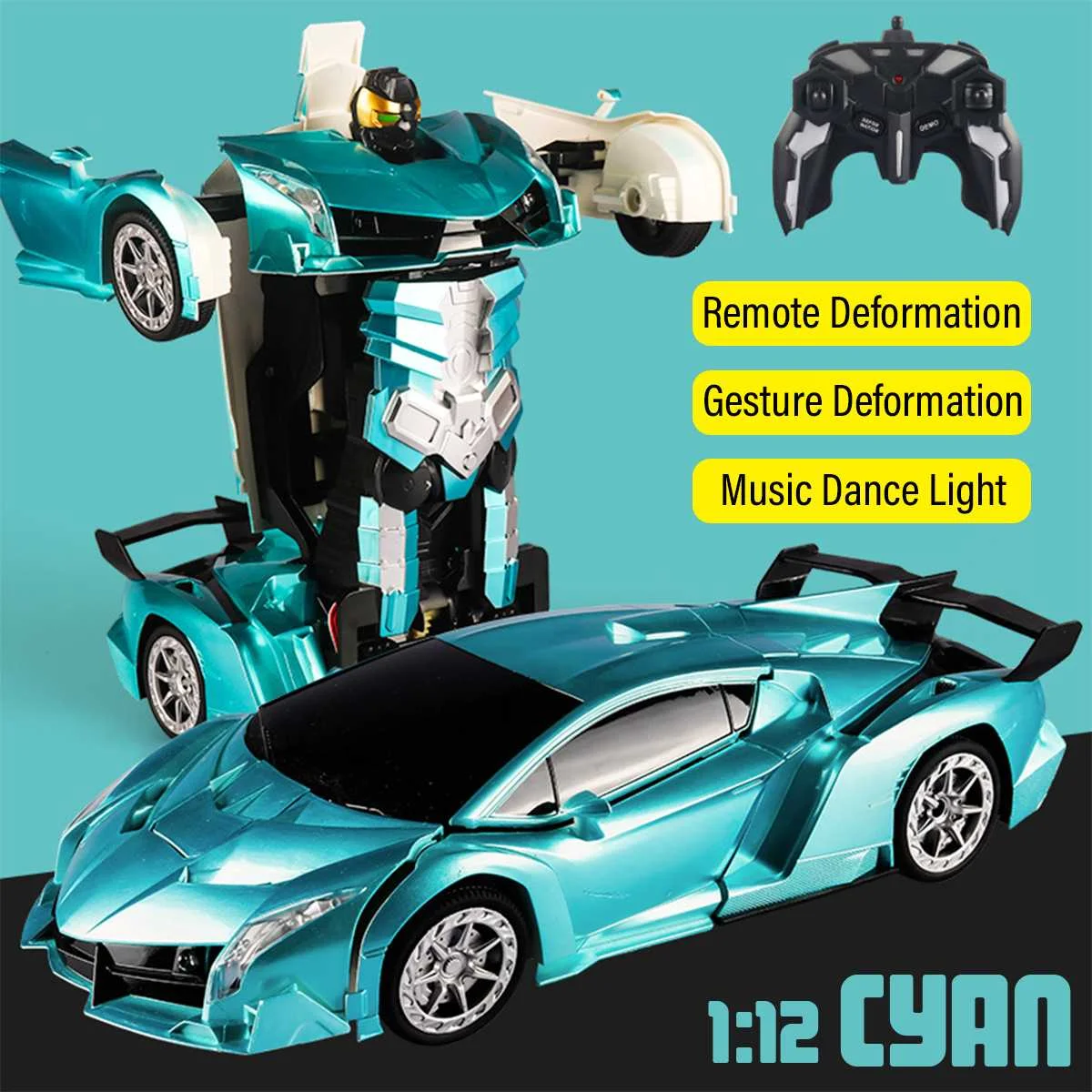 Cyan 1:18 пульт дистанционного управления трансформатор жестовое зондирование rc автомобиль роботы-трансформеры модели столкновения ручной деформации RC автомобиль подарок игрушка - Цвет: Cyan