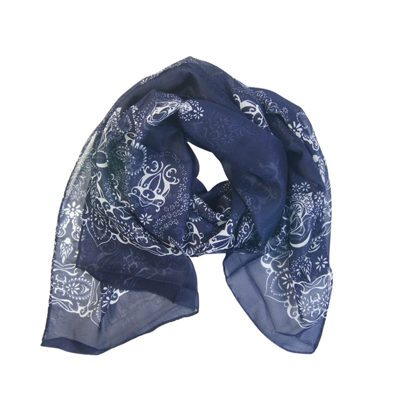 Новый модный тонкий женский шарф из шифона синего и белого цвета шаль для шеи