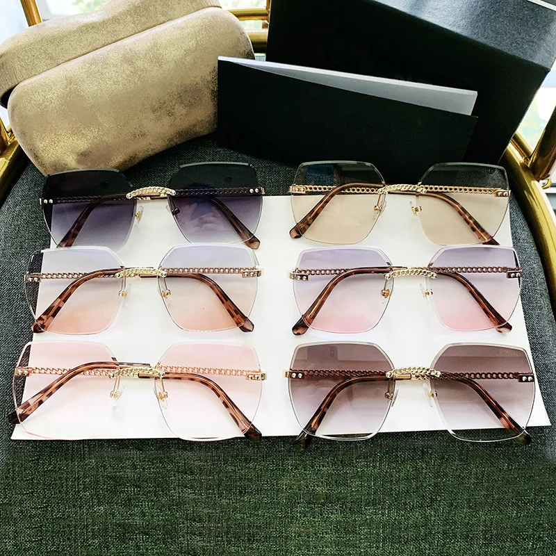 Женские квадратные градиентные солнцезащитные очки FEISHINI без оправы цвет в