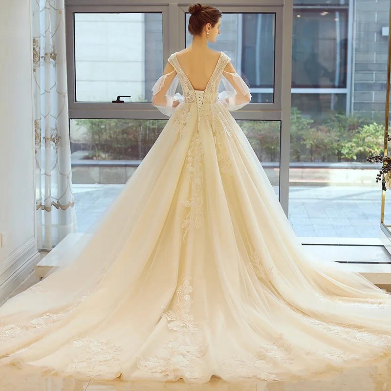 Свадебное платье 2019 г. Mrs Win роскошный полный Пышный рукав сексуальный v-образный