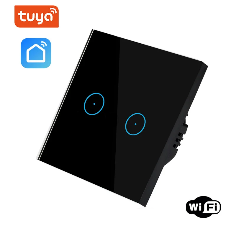 2 gang switch Black Eruiklink ЕС/Великобритания стандарт RF433 беспроводной пульт дистанционного управления светильник, настенный выключатель, сенсорный настенный переключатель для умного дома - Color: 2 gang switch Black
