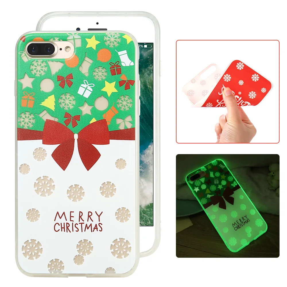 KISSCASE светящийся Мягкий ТПУ чехол для iPhone X 8 7 6S 6 Plus с рождественским узором