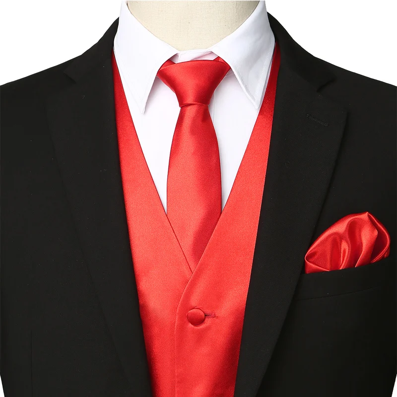 Комплект из 4 предметов красный Шелковый жилет с галстуком карманный квадратный