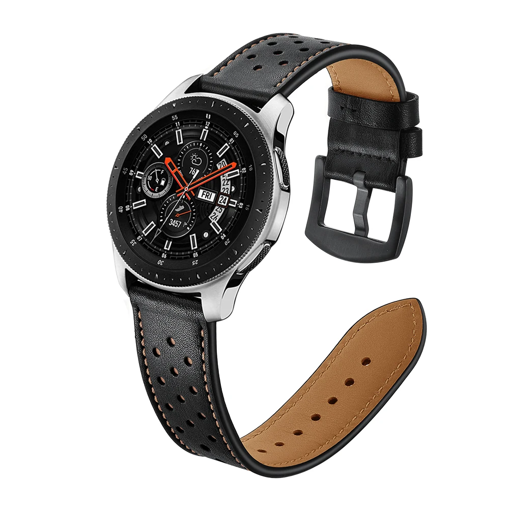 20 мм 22 мм ремешок для часов из натуральной кожи для samsung Galaxy Watch 42 мм 46 мм версия черные коричневые отверстия замена Браслет ремешок