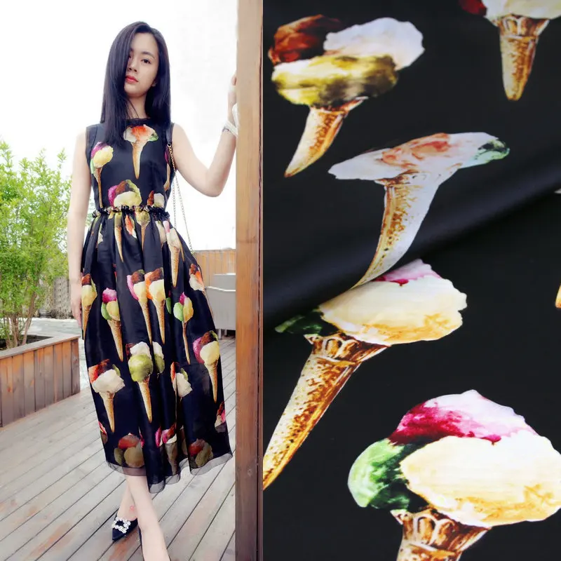 140 см ширина icecream печати тутового ткань шелковая из органзы 100% натуральный шелк