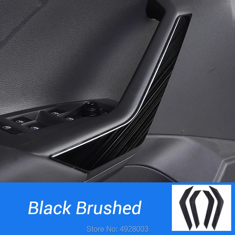 Black Brushed Автомобильная Внутренняя дверь поручень Отделка гарнир обшивка Стайлинг наклейки подходит для Volkswagen VW T-cross Tcross - Название цвета: Black Brushed