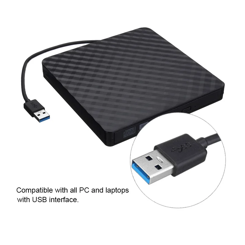 

External DVD RW CD Writer USB 3.0 Slim Carbon Grain Drive Burner Reader Player Reader For PC Laptop Optical Drive