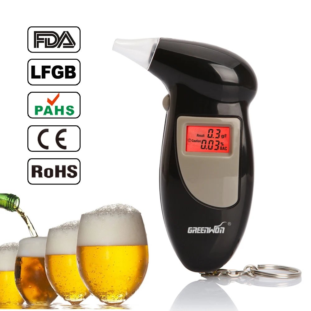

Greenwon Quick Response LCD Alcohol Breath Tester Digital Alcohol Detector Breathalyzer w/Backlight Display Key Chain alcohol