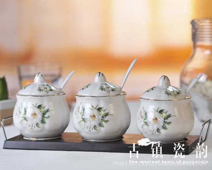 3 шт. костяного фарфора Магнолия керамическая баночка специй соль и перец бутылка