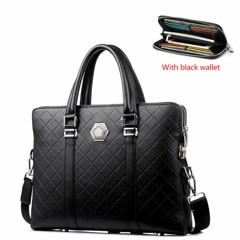 Black with wallet Мужская деловая кожаная сумка для ноутбука, мужская сумка через плечо с кодовым замком, мужская сумка-мессенджер, Противоугонный портфель для 1" Macbook - Цвет: Black with wallet