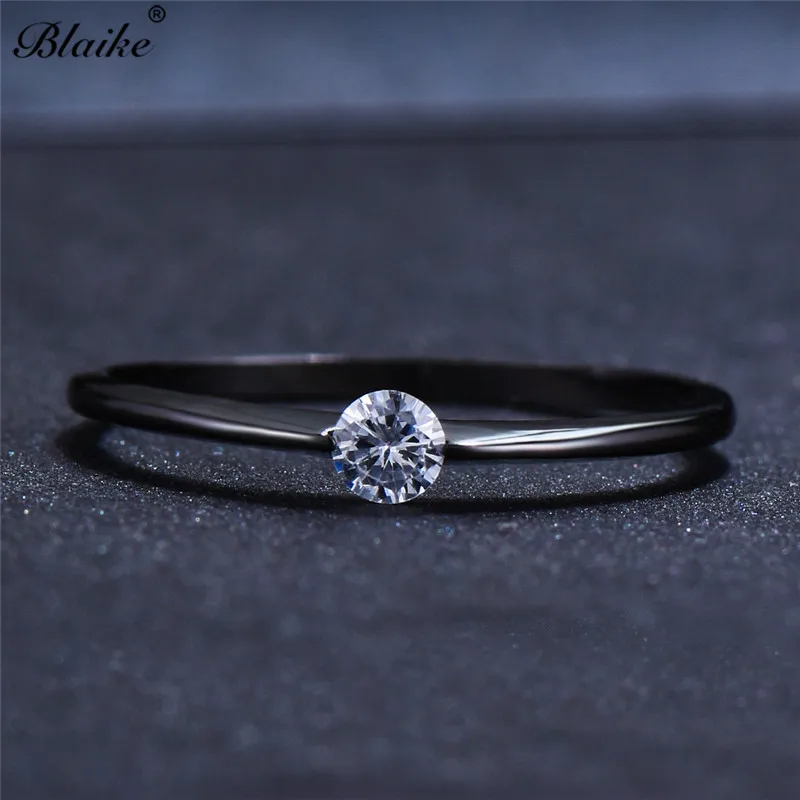 Blaike 925 пробы, серебряные кольца для женщин, один циркон, обручальные кольца, минималистичный маленький камень, тонкое кольцо, изящное черное кольцо на палец