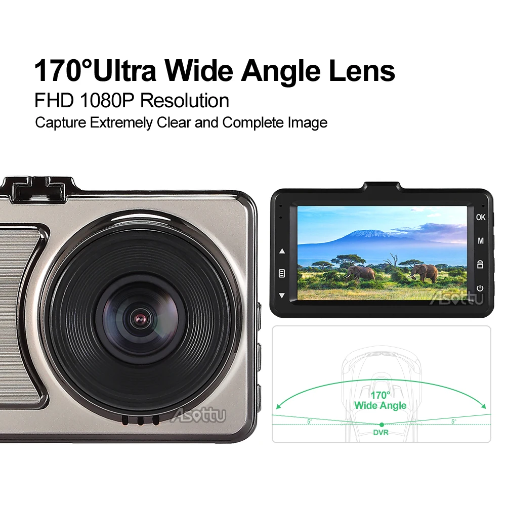 3-дюймовый Видеорегистраторы для автомобилей 1080 P FHD 170 градусов Широкий формат