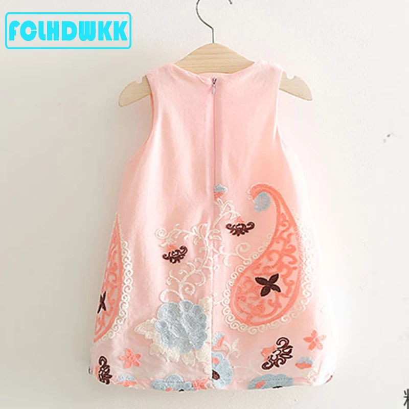 FCLHDWKK 2019 Pretty Little Dresses Girl Baby Flower Print Dress Summer Sleeveless Embroidery Pink Party Wedding | Детская одежда и
