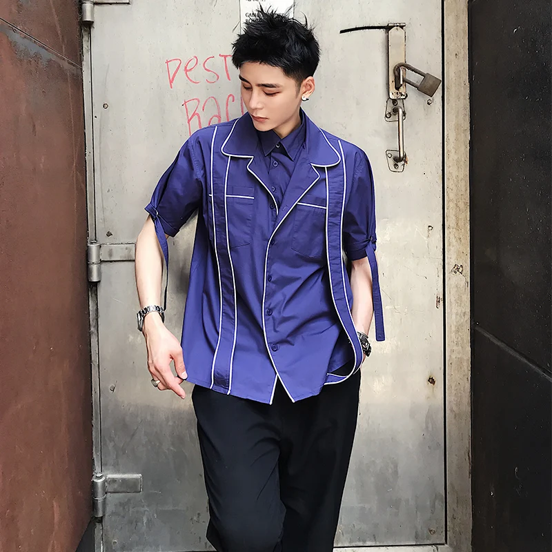 

2018 New style fashion collar men's short sleeve popular logo vertical lines simple street art men's wear