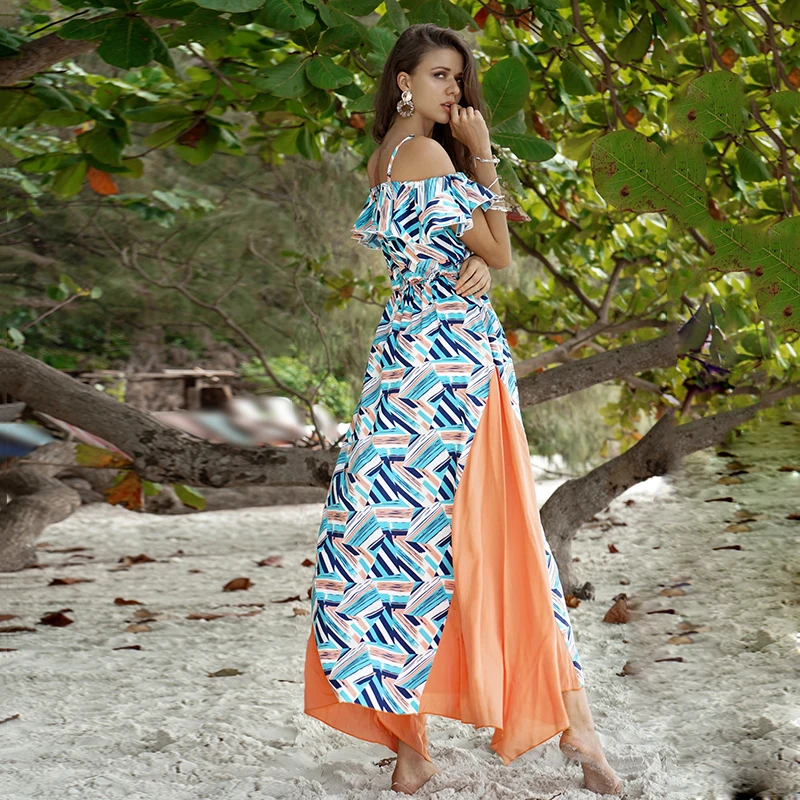 Длинное платье на бретельках с оборками и тонкой талией | Женская одежда