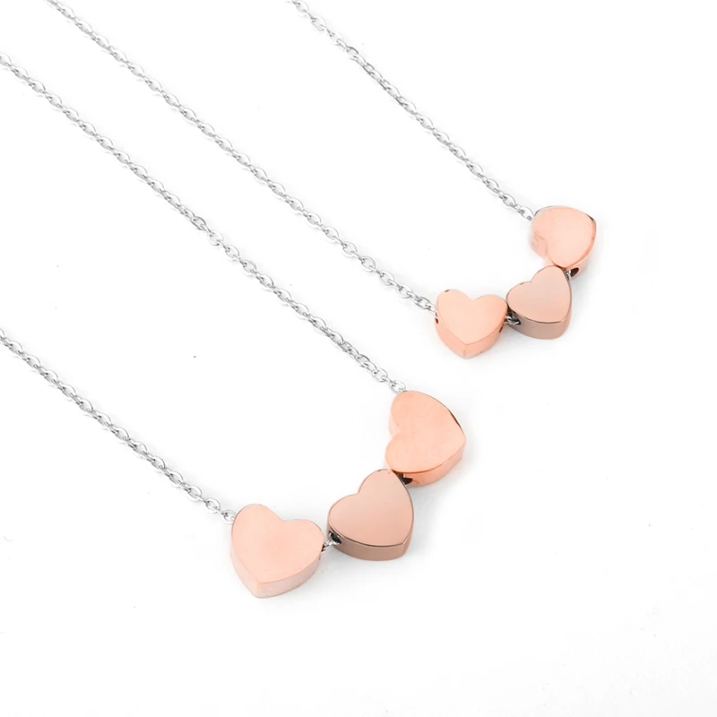 Mini Three Heart Pendant Necklace For Women Best Friends Choker Stainless Steel Rose Gold Silver Color Chain Jewelry Gift | Украшения и