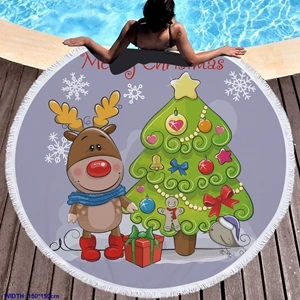 5 1 шт. 150*150 см DIY полотенце Merry Christmas микрофибра и кисточка полотенце с принтом используется для пикника Рождество пляж полотенце catoon - Цвет: 5