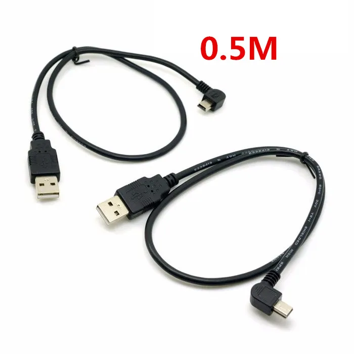 USB 2 0 папа мини левый и правый угловой 90 градусов кабель 5 м 1 8 50 см 180 для камеры MP4