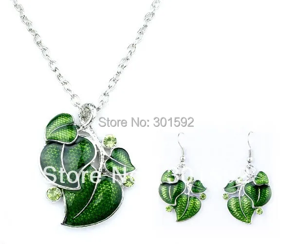 Высокое качество ожерелья покрытые эмалью лист цепи колье и серьги набор