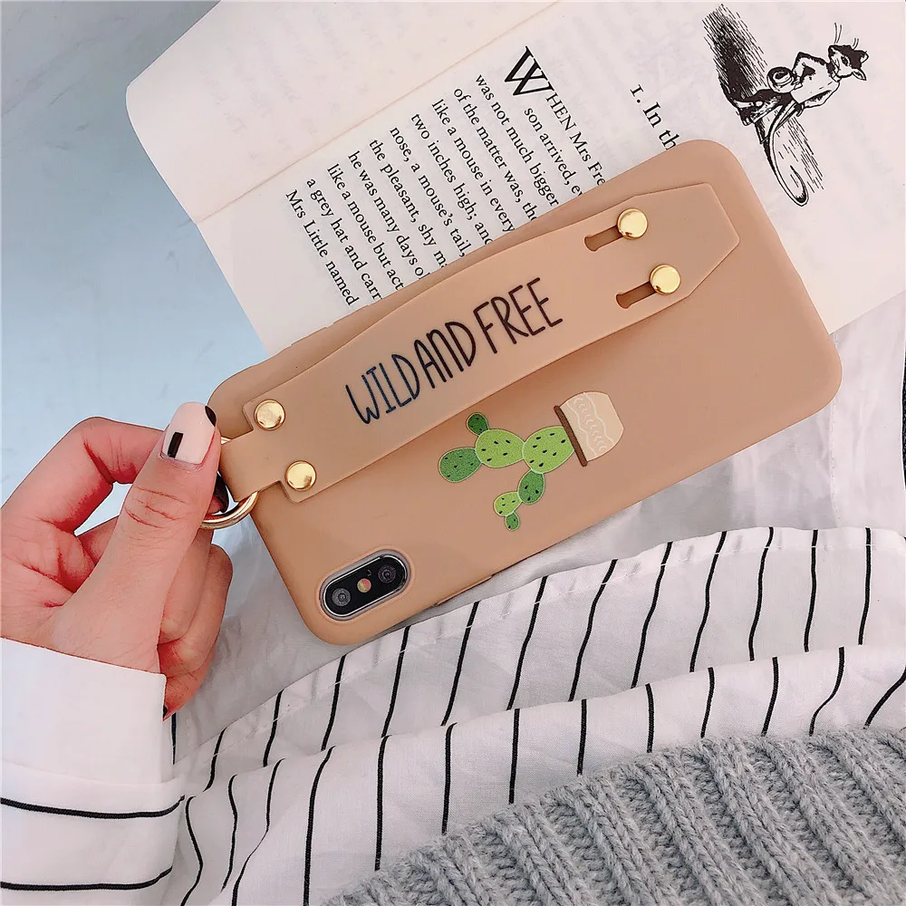Cactus Green Plant Couples Case For iPhone 11 pro X XS MAX XR Fresh Wrist Strap Silicone Phone Cover 6 6s 7 8Plus Cases |