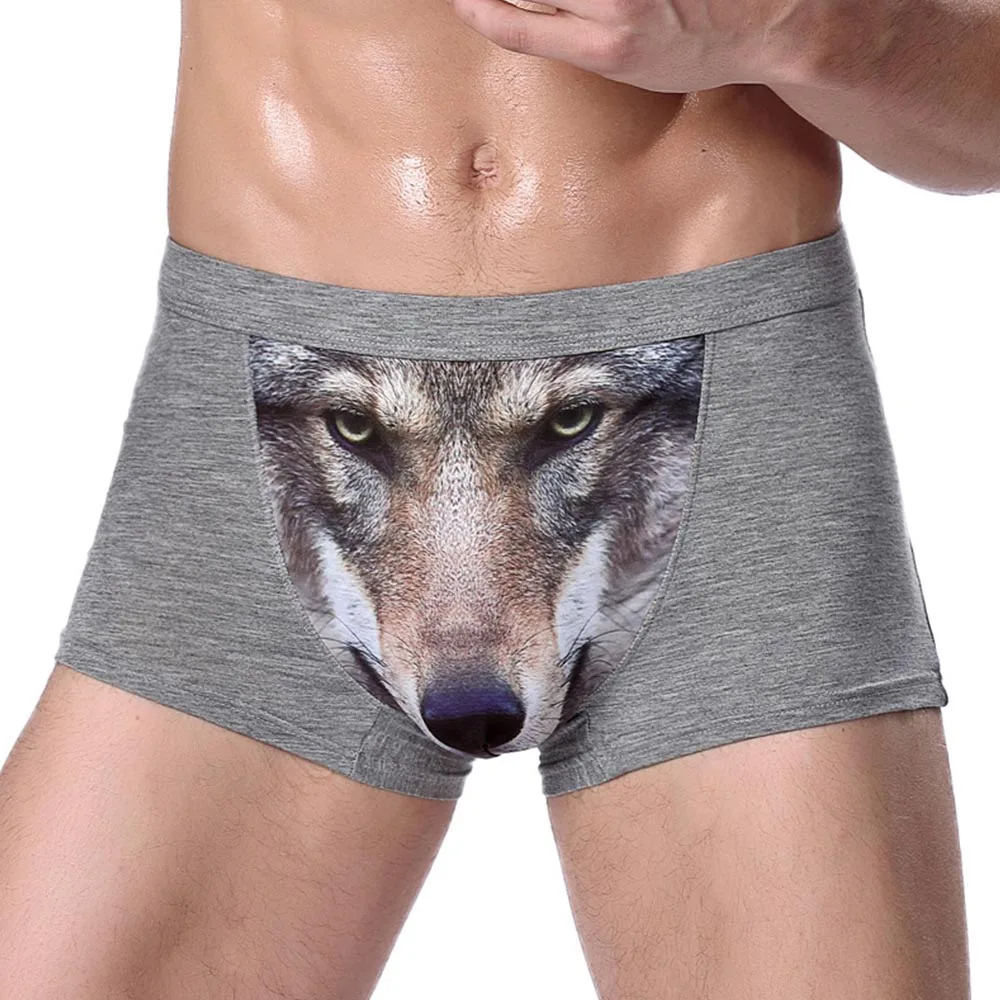 Wolf Grey Трусы-боксеры с изображением волка орла, мужские трусы-боксеры с мультипликационным принтом, забавные мужские трусы с объемным животным, сексуальное мужское нижнее белье из хлопка - Цвет: Wolf Grey