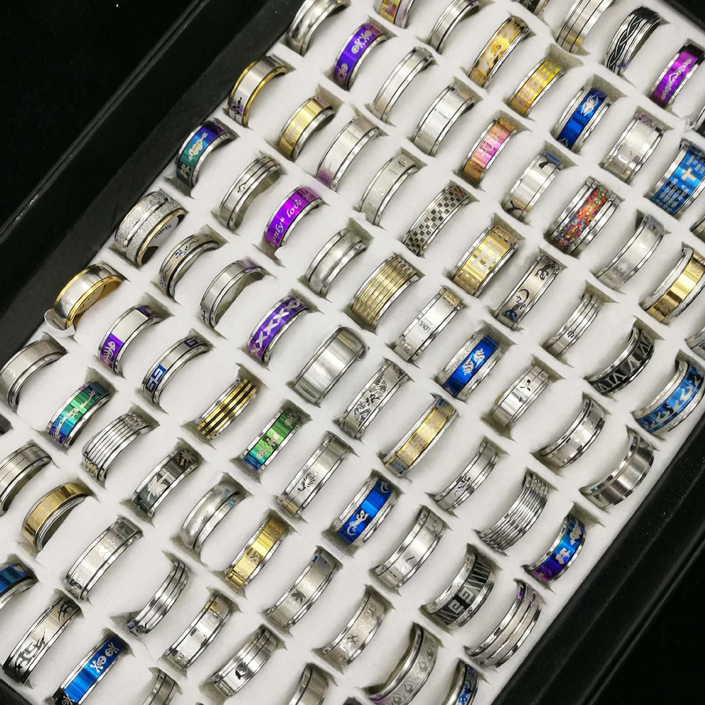 P0010 50pcs/Pack Factory Cheaper Promotion Stainless Steel Top Grade Men Women Pop Ring Gold Silver Jewelry Accessories | Украшения и