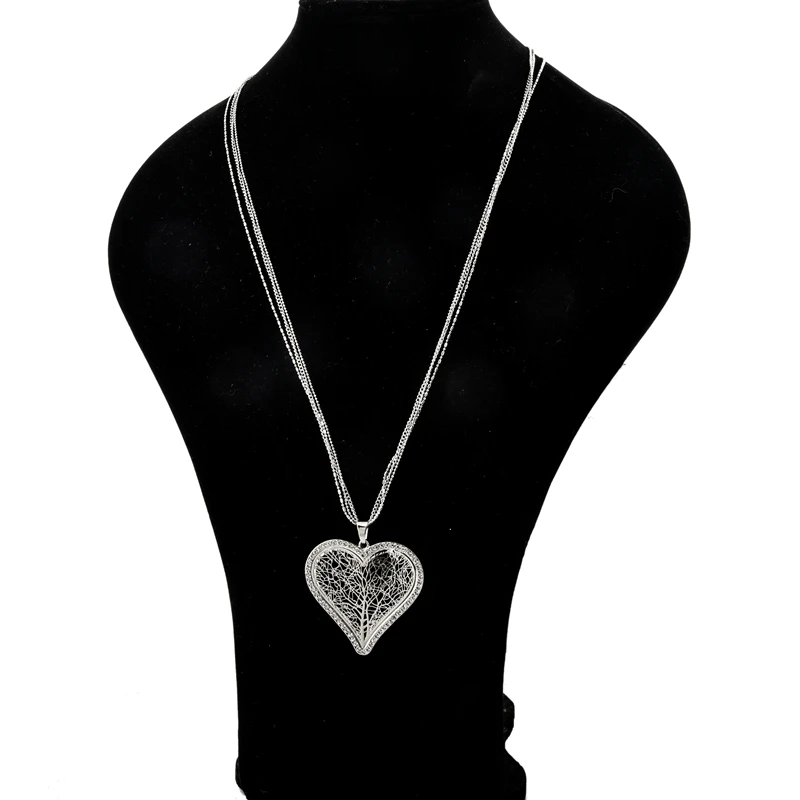 Женское длинное ожерелье с подвесками на цепочке ATTRACTTO Серебряное сердце дерево