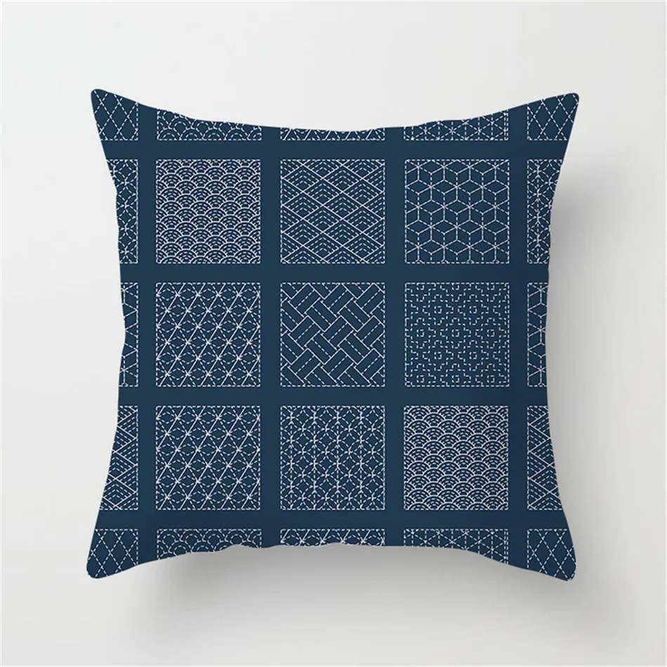 

Fuwatacchi Blue Wave Cushion Cover Square Geometric Painting Pillow Case Home Decorative Ethnic Style Pillow Cover For Sofa Seat