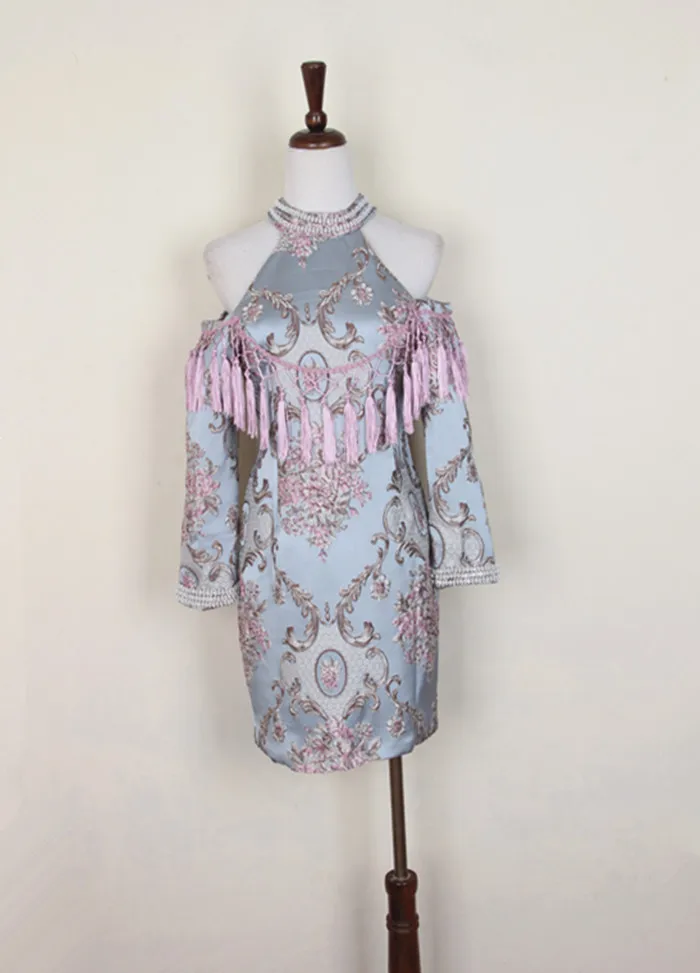 2017 Haute Couture Tassel Nail Bead Jacquard Embroidery Dress Autumn New Arrival Plus Size Women Party Dresses | Женская одежда