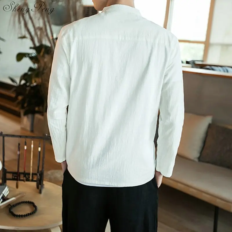 

Traditional chinese clothing for men male Chinese mandarin collar shirt blouse wushu kung fu outfit China shirt tops V1417