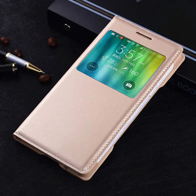 Gold Smart View Flip Cover кожаный бумажник чехол для телефона для samsung Galaxy A5 A7 GalaxyA5 5 7 см A500 A500F A700 A700F SM-A500F - Цвет: Gold