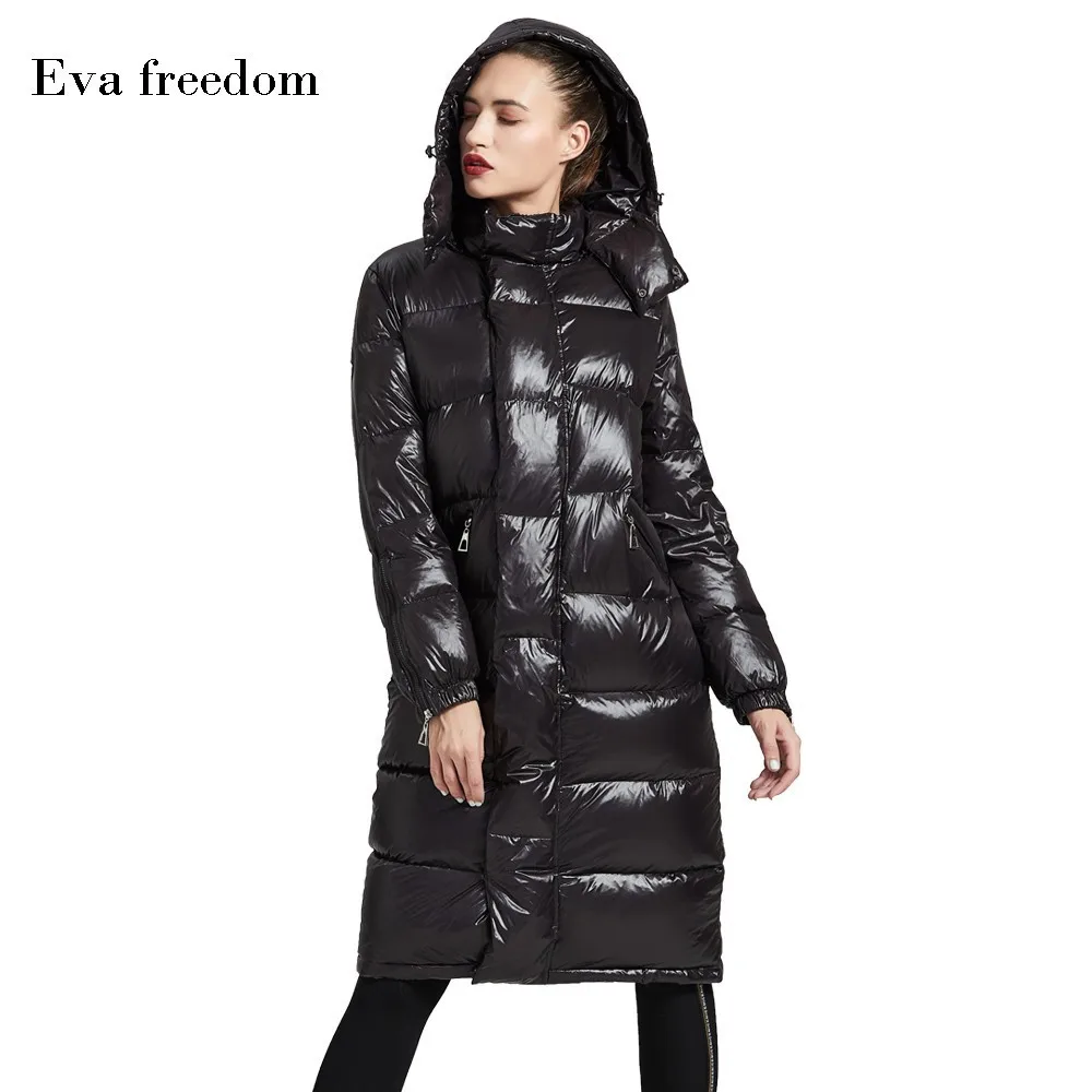 black Бренд Eva Freedom, пуховик,, зима, Новое поступление, пуховик для женщин, с капюшоном, длинный, зимний, толстый, свободный, пуховик для женщин, 189011 - Цвет: black