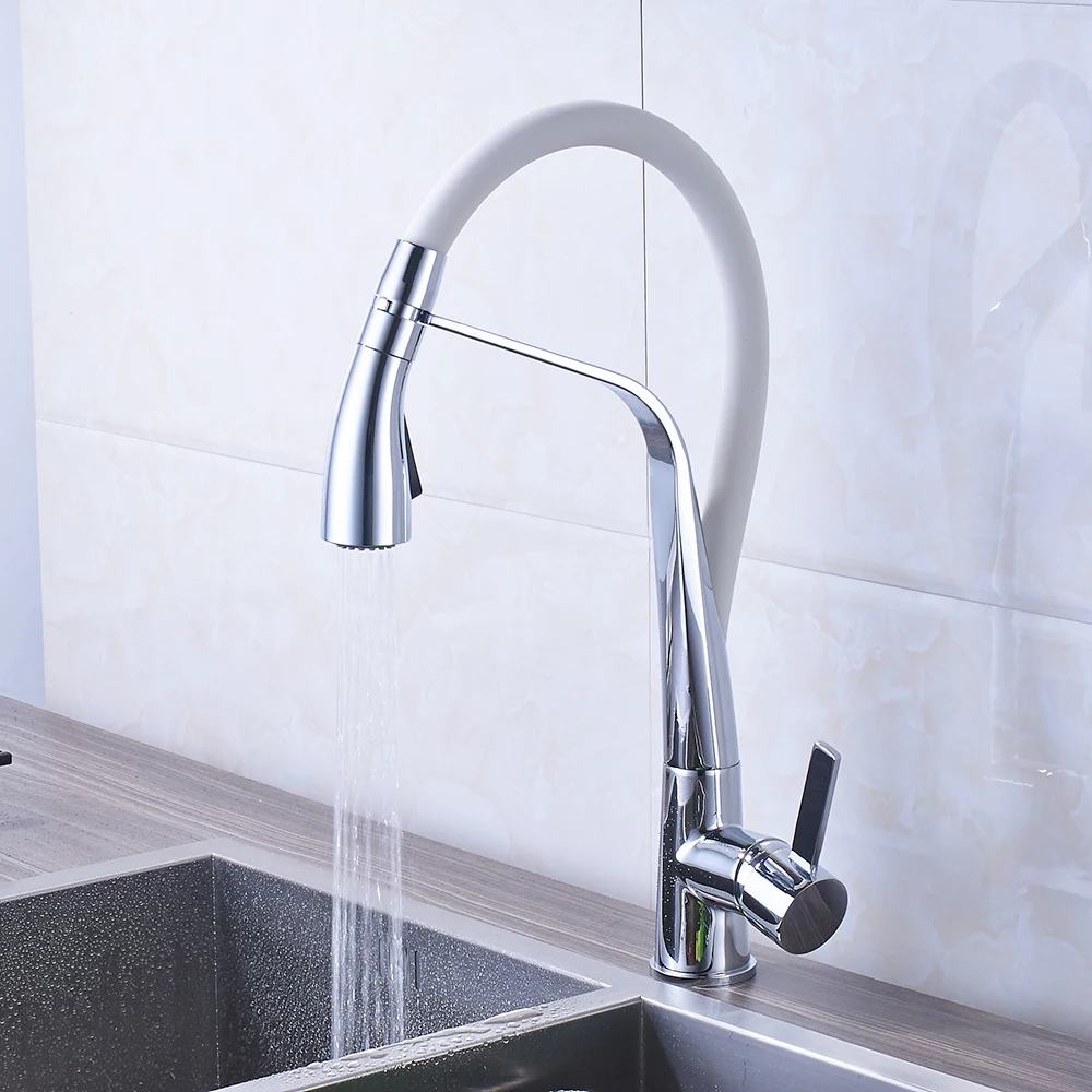 Chrome White/Black Kitchen Faucet Deck Mounted Hot Cold Water Mixer for Pull Down Crane 2 Function Spout | Обустройство дома