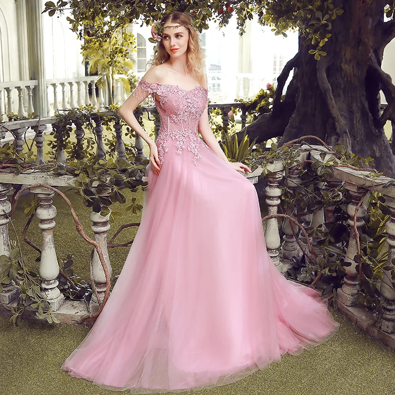 2017 Princessally Новый нежно розового цвета с кружевом и вышивкой вечернее платье