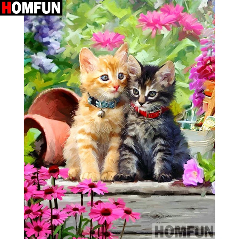 Алмазная живопись HOMFUN Кот Цветок алмазная вышивка с полными