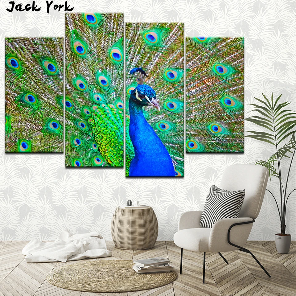 

Canvas Painting flamingo peacock tablet 4 Pieces Wall Art Painting Modular Wallpapers Poster Print Home Decor free shipping