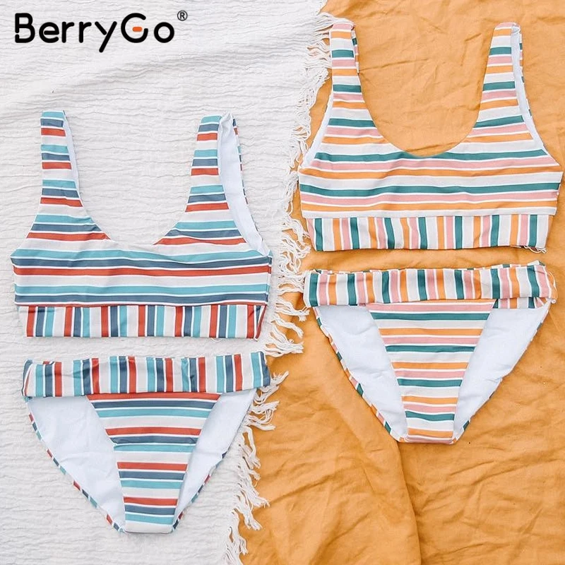 BerryGo, сексуальный, пуш-ап, из двух частей, женский купальник, в полоску, летний, пляжный купальник, Повседневный, праздничный, женский купальник, комплект бикини
