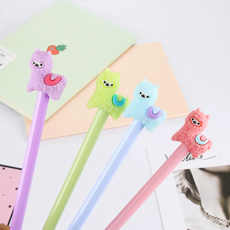 24 PCS Cartoon Creative Plush Alpaca Neutral Pen Cute Young Black Water-based Pen Student Stationery Kawaii School Supplies