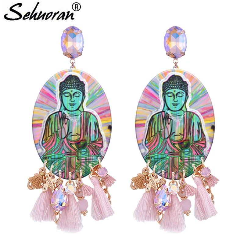 Sehuoran Aretes Budha картина Большие Подвески Висячие серьги для женщин 2018 новый элемент