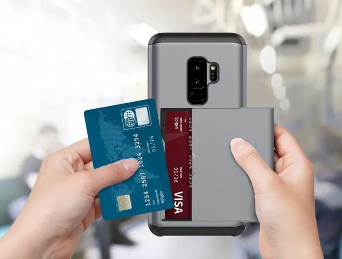 Чехол кошелек для Galaxy S9 Прочный Гибридный двухслойный держатель карт со скрытым