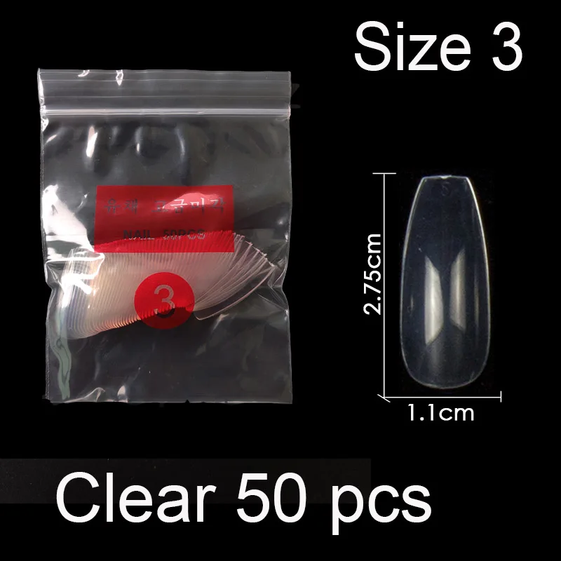 Clear Size 3 50 штук в упаковке определенного размера балерина гроб полное покрытие накладные ногти из акрила накладные ногти маникюр Размер 0 1 2 3 4 5 6 - Цвет: Clear Size 3