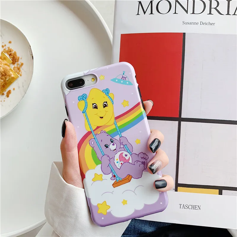 Cartoon ins Care Bears Phone Case For iPhone 6 6s 7 8 Plus X XS Max Xr cute rainbow bear Moon stars back cover Coque |