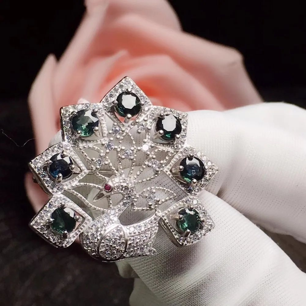 Sapphire brooch Free shipping Natural real 925 sterling silver 4*4mm 7pcs gemstone | Украшения и аксессуары