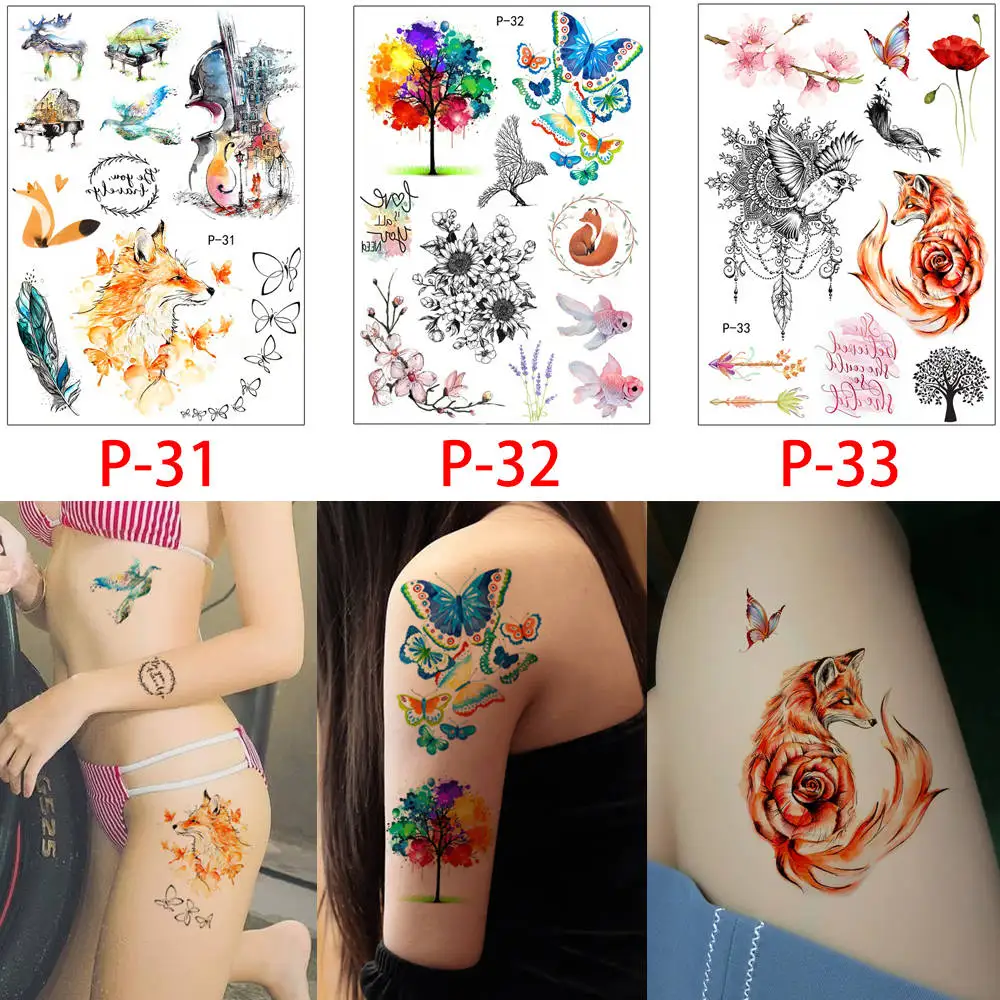 Set P 13 Glaryyears, 3 шт./лот, акварельные Временные татуировки для тела, маленькая наклейка с изображением, для женщин, мужчин, руки, шею, искусство, водонепроницаемый P - Цвет: Set P 13
