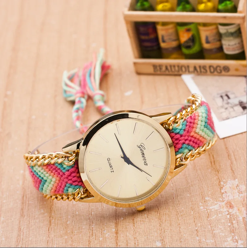 Женские наручные часы с плетеным браслетом богемные кварцевые под платье 100