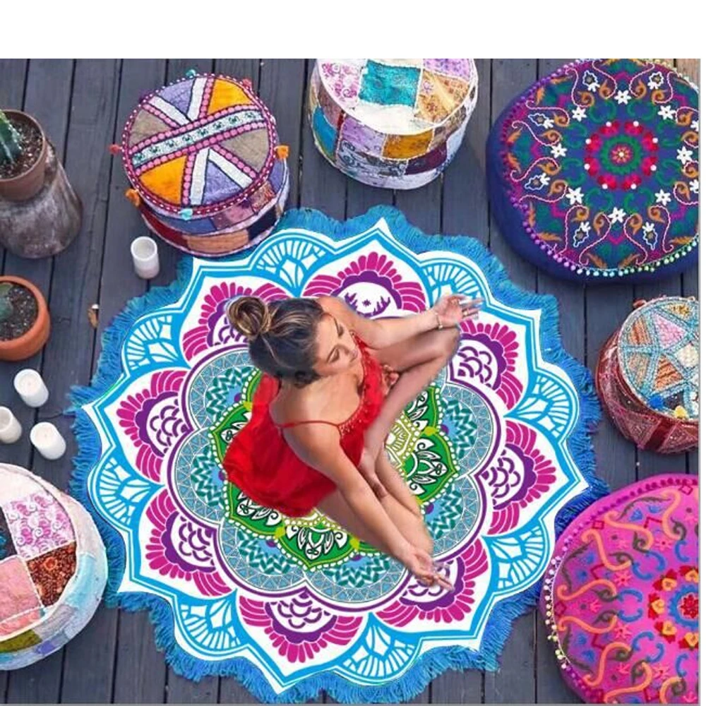 Круглый мандаловый индийский хиппи бохо с кисточками гобелен пляжный одеяло для