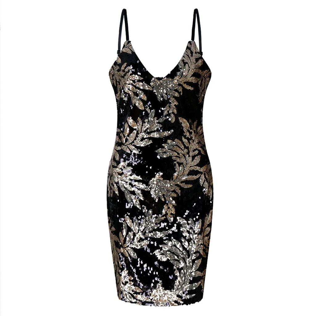 2018 новый сексуальный спагетти ремень v образным вырезом платье золото Вечернее с