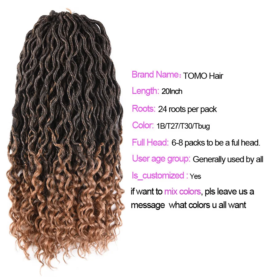 TOMO Faux locs CURLY, вязанные крючком волосы, 20 дюймов, 24 корня, Омбре, синтетические плетеные волосы для наращивания, бордовые, черные, красные, коричневые